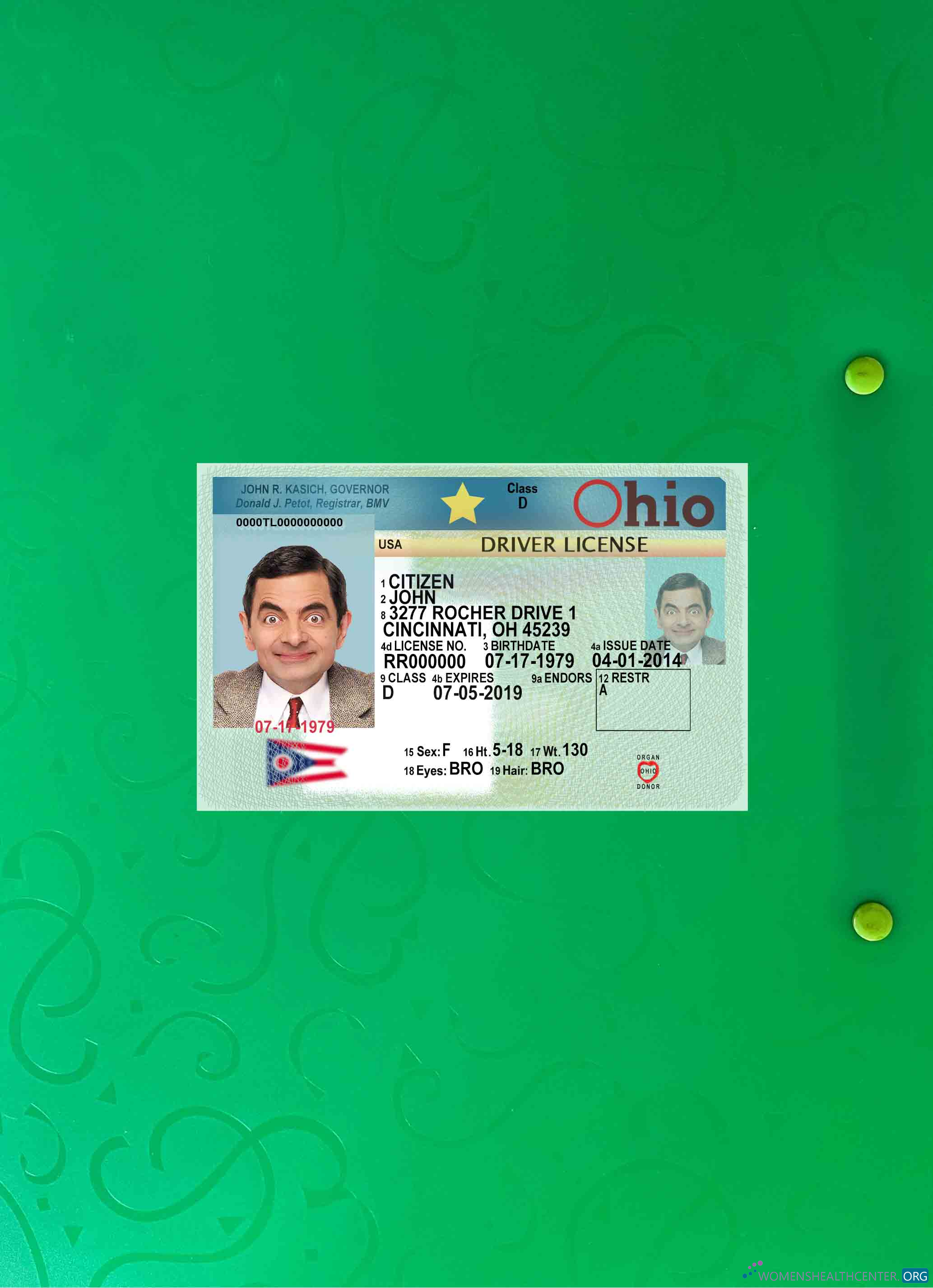 Download USA Ohio driving license 2018 present photolook FRONT Photoshop template